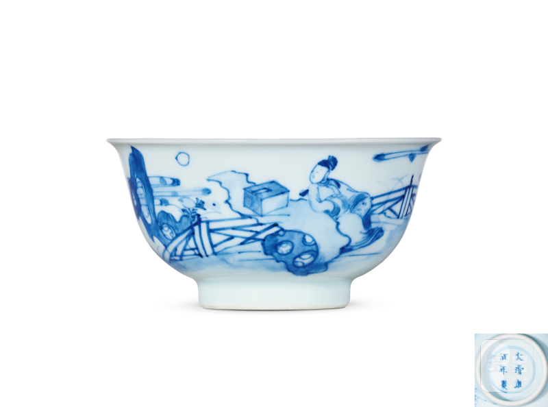 清雍正 青花高士图茶圆 - 图1